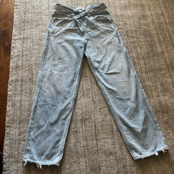 AGOLDE Criss Cross Upsized High Rise Distressed Hem Jean - Suburbia Size 28 - Picture 3 of 11